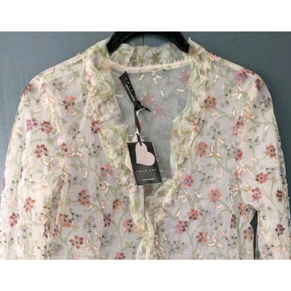 Vintage Deadstock‎ Y2K Twin set simona barbieri Beaded Sequin Sheer Blouse Top - Picture 4 of 4